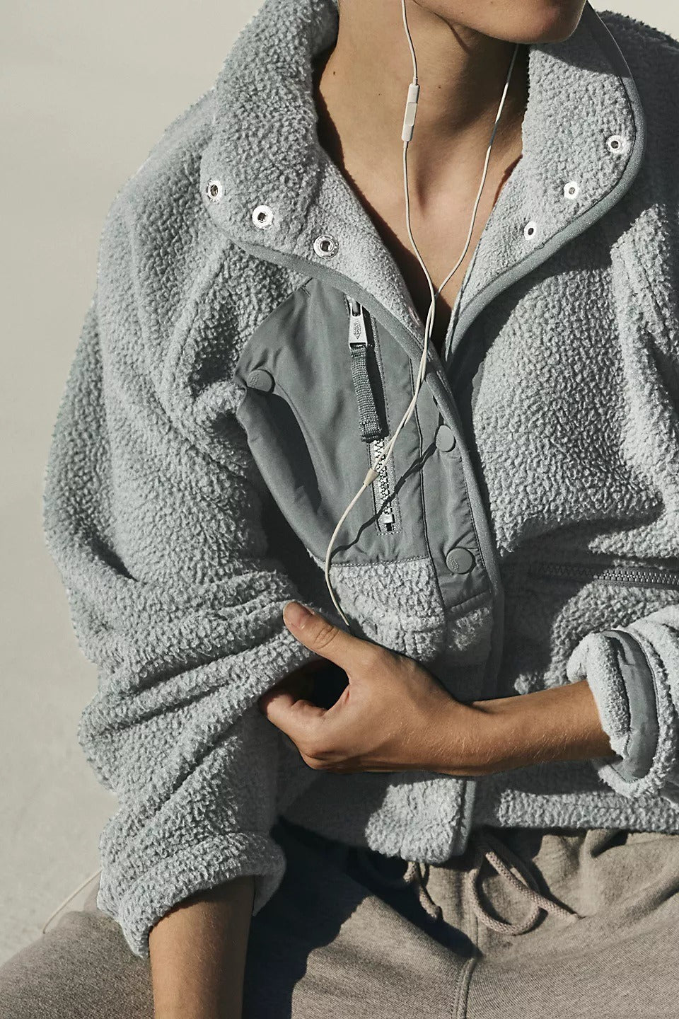 Athena | Elegant High Neck Sherpa Fleece Jacket with Zip Pockets