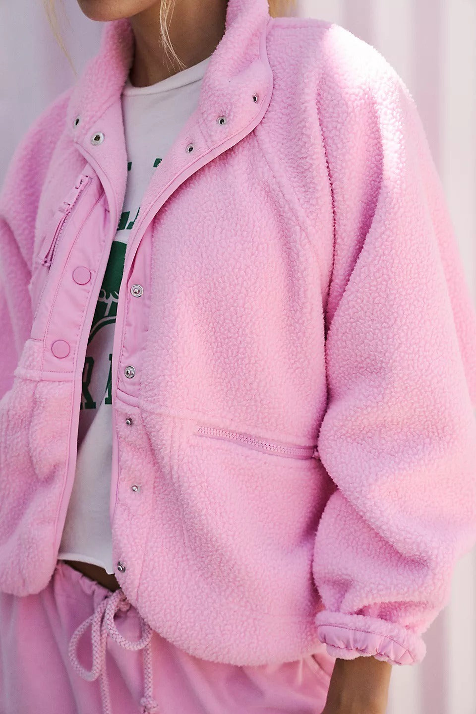 Athena | Elegant High Neck Sherpa Fleece Jacket with Zip Pockets
