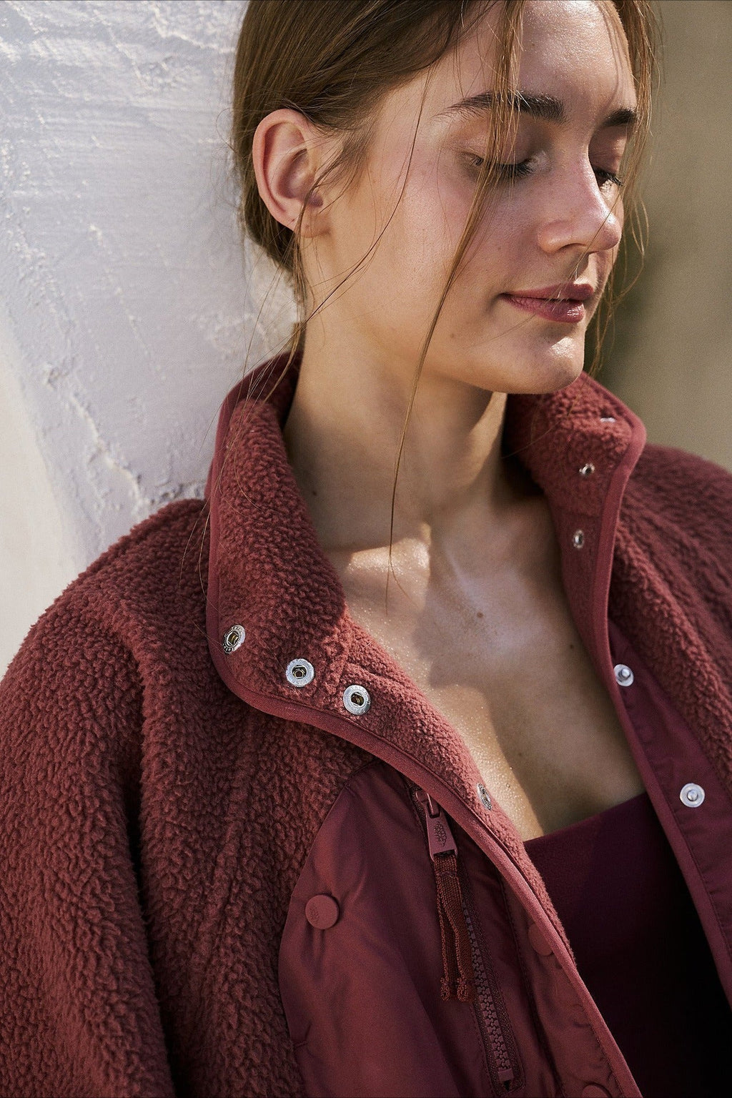 Athena | Elegant High Neck Sherpa Fleece Jacket with Zip Pockets
