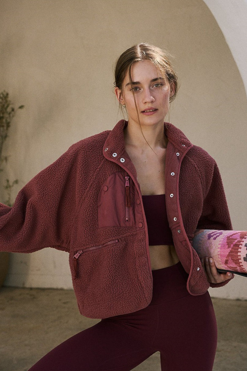 Athena | Elegant High Neck Sherpa Fleece Jacket with Zip Pockets