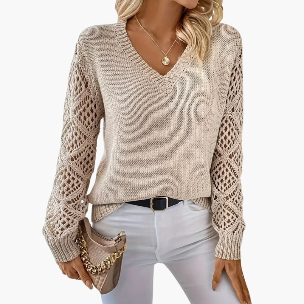 Aurora | Cosy V-Neck Openwork Womens Knit Jumper