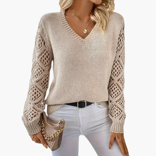 Aurora | Cosy V-Neck Openwork Womens Knit Jumper