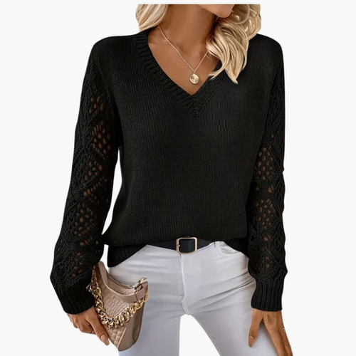 Aurora | Cosy V-Neck Openwork Womens Knit Jumper