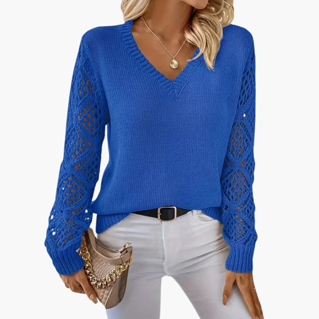 Aurora | Cosy V-Neck Openwork Womens Knit Jumper