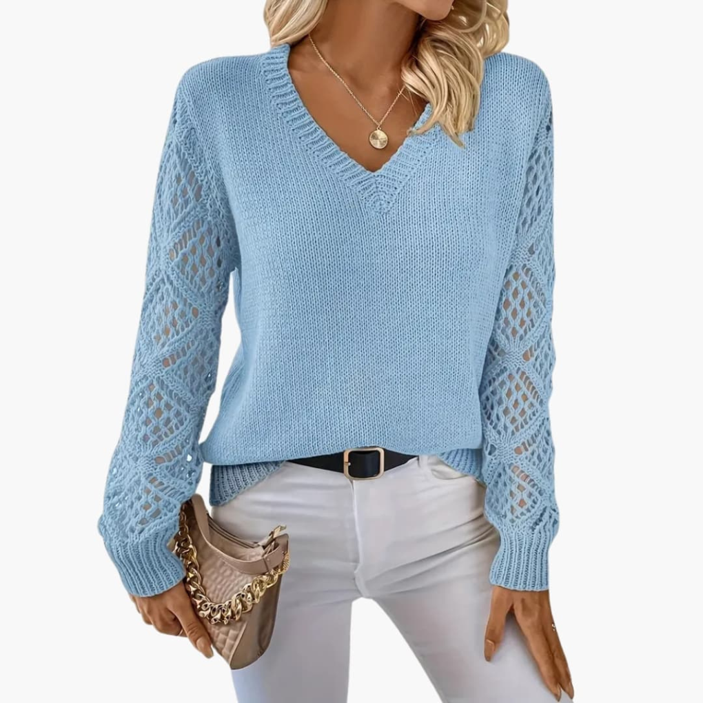 Aurora | Cosy V-Neck Openwork Womens Knit Jumper