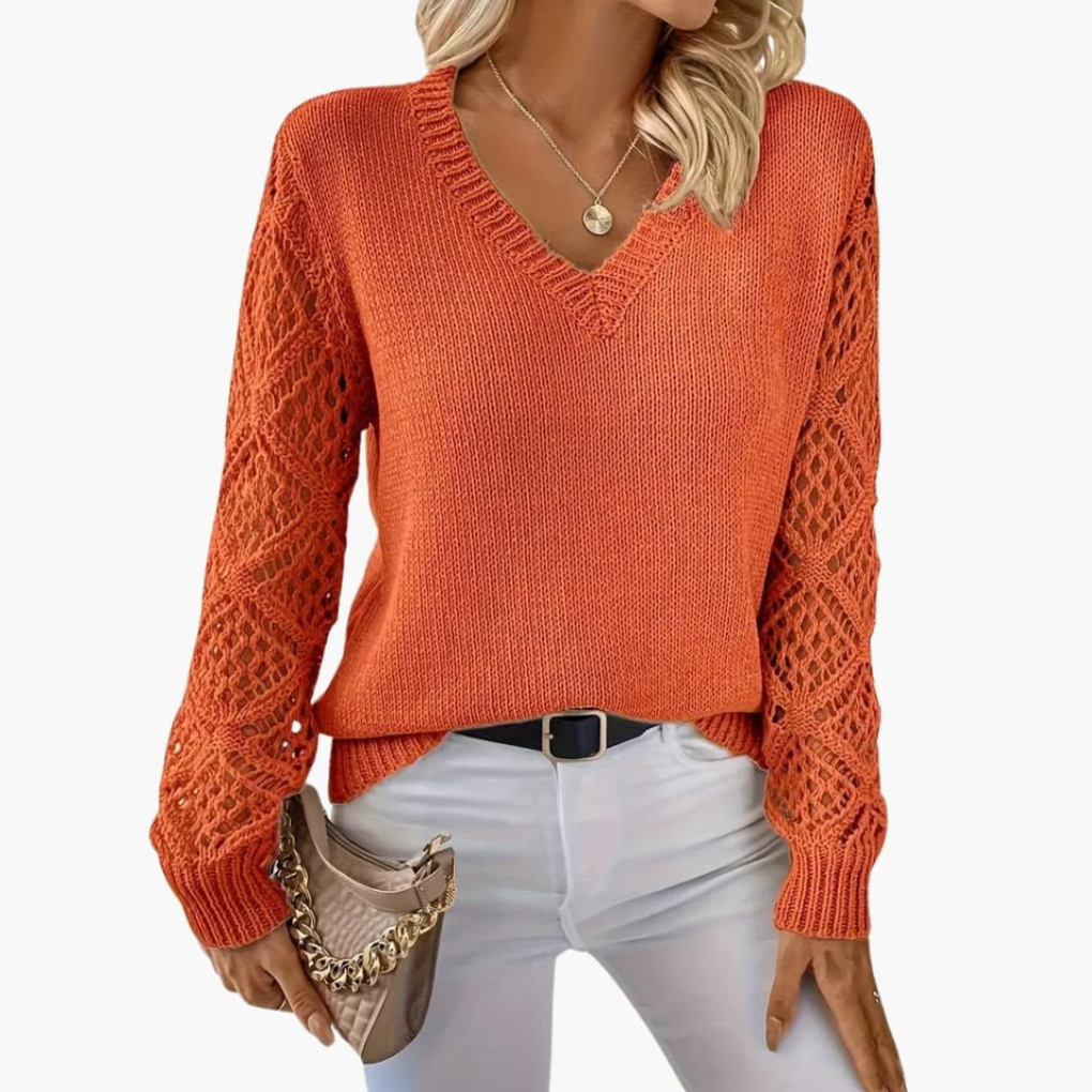 Aurora | Cosy V-Neck Openwork Womens Knit Jumper