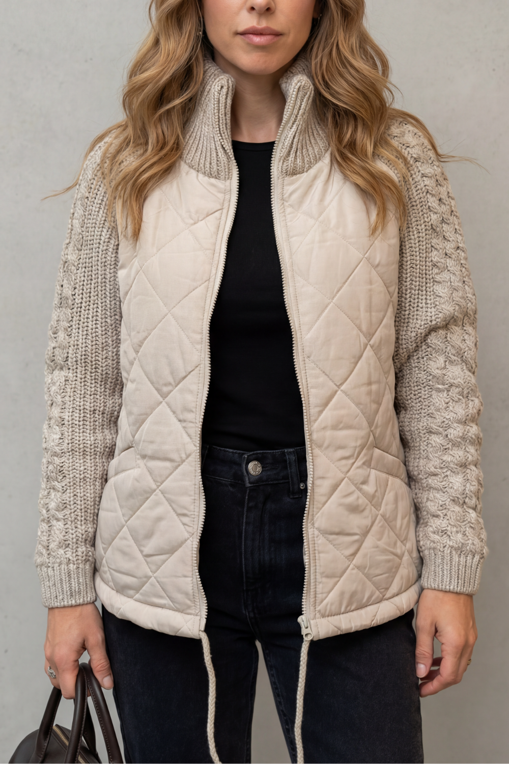 Aurora | Elegant Quilted Puffer Jacket with Knit Sleeves