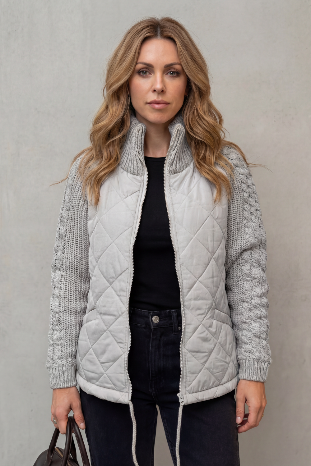 Aurora | Elegant Quilted Puffer Jacket with Knit Sleeves