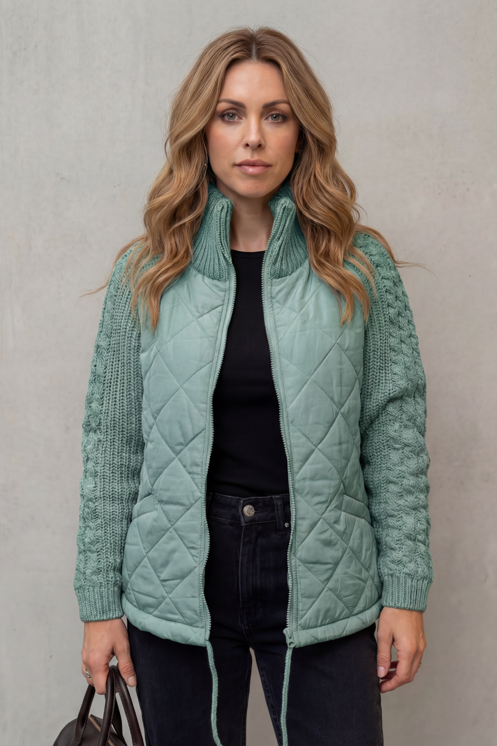 Aurora | Elegant Quilted Puffer Jacket with Knit Sleeves