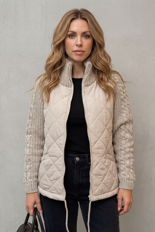 Aurora | Elegant Quilted Puffer Jacket with Knit Sleeves