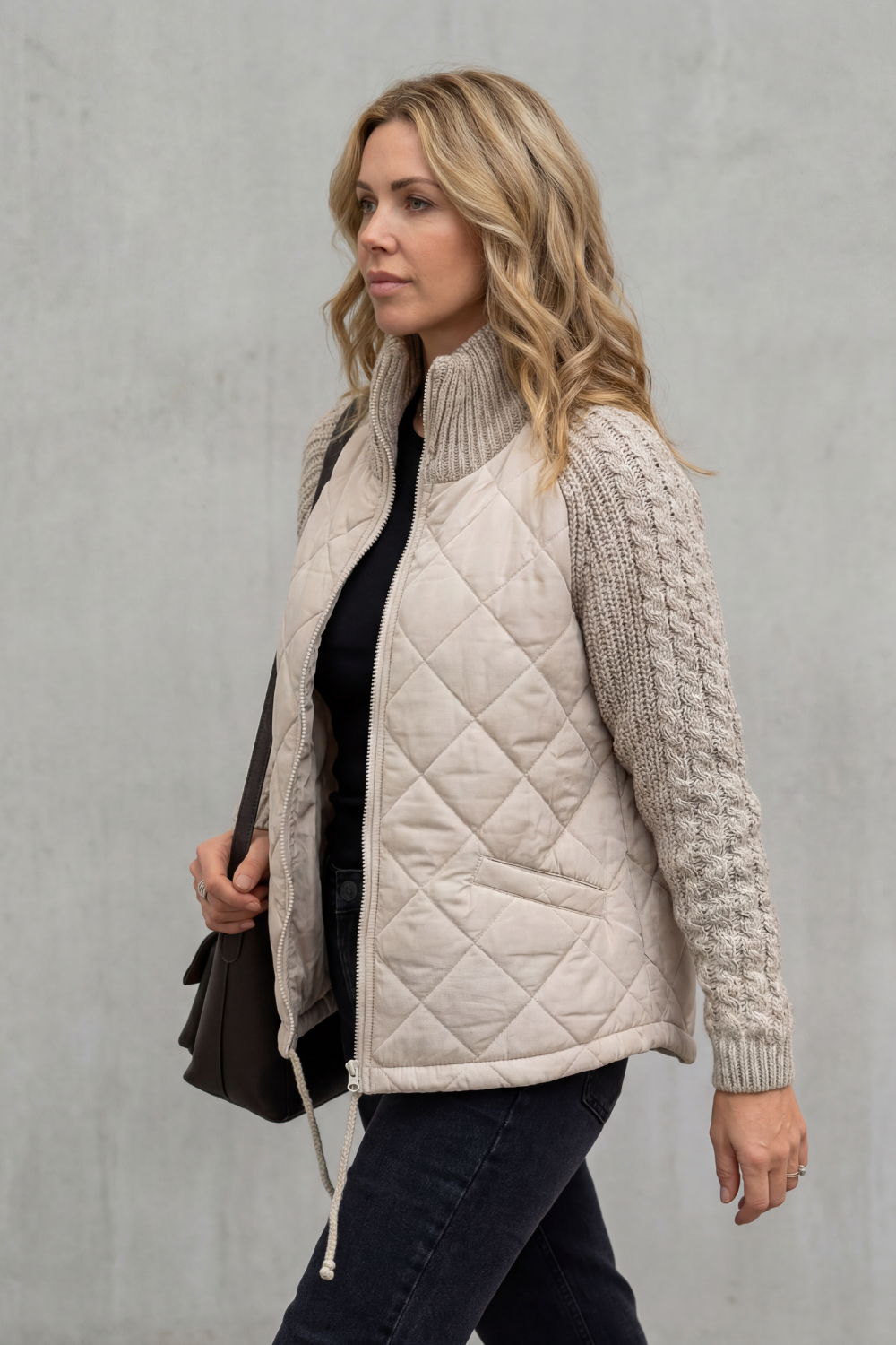Aurora | Elegant Quilted Puffer Jacket with Knit Sleeves