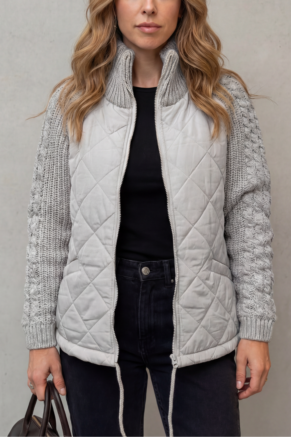 Aurora | Elegant Quilted Puffer Jacket with Knit Sleeves