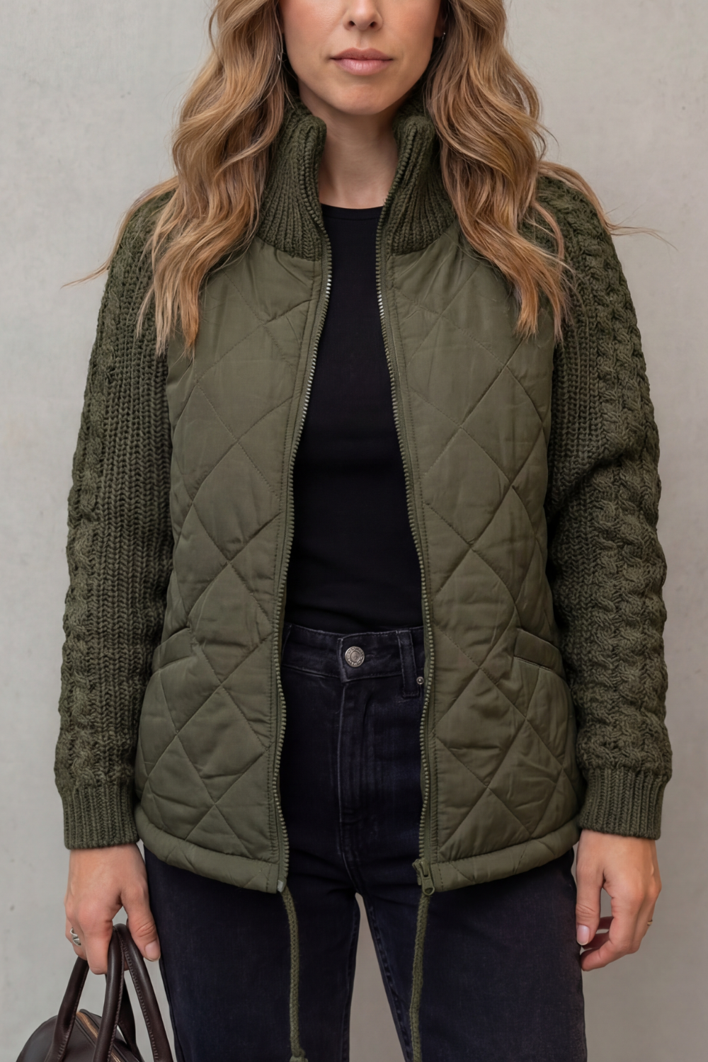 Aurora | Elegant Quilted Puffer Jacket with Knit Sleeves