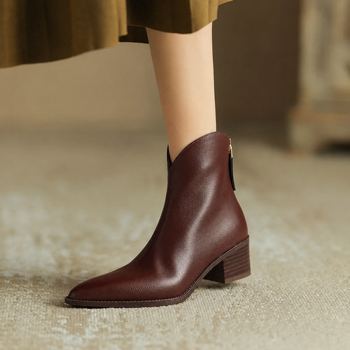 Aurora | Polished Pointed-Toe Block Heel Womens Boots