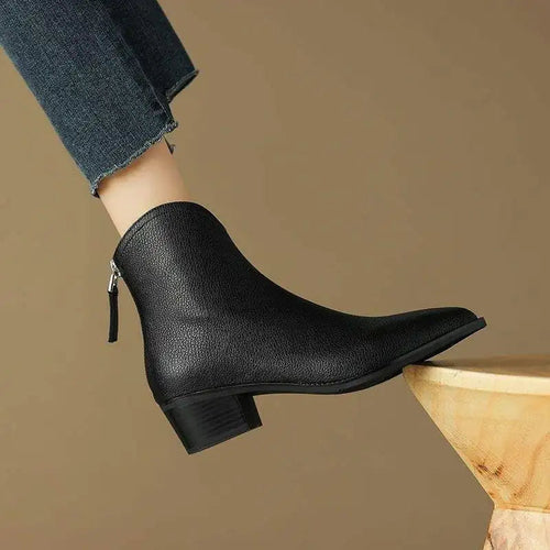 Aurora | Polished Pointed-Toe Block Heel Womens Boots