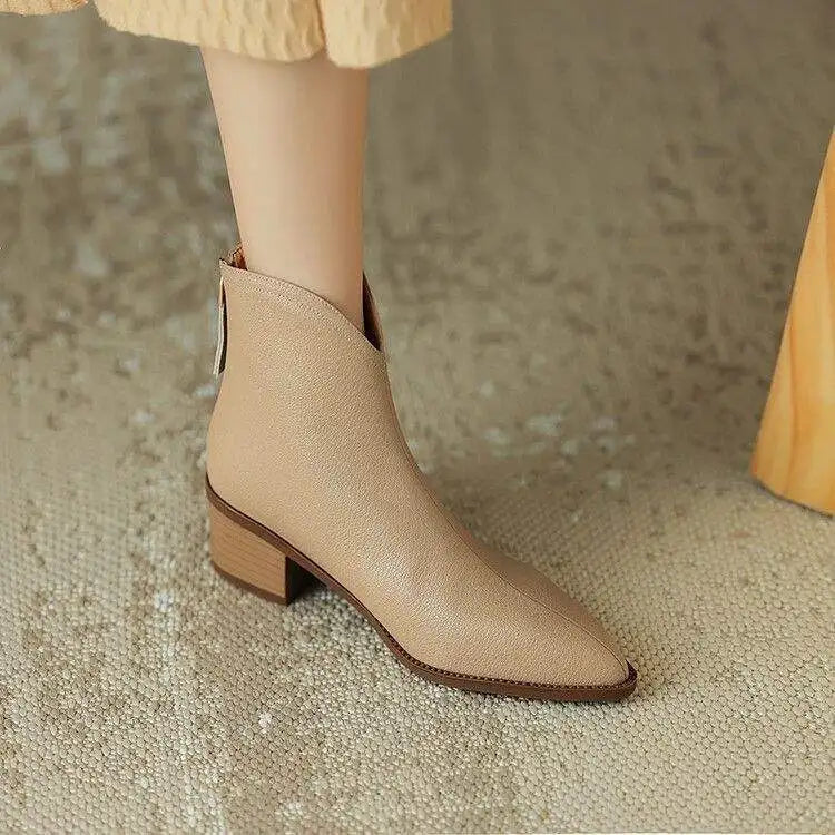 Aurora | Polished Pointed-Toe Block Heel Womens Boots