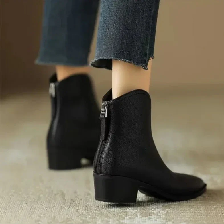 Aurora | Polished Pointed-Toe Block Heel Womens Boots