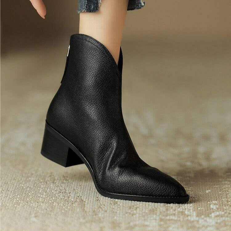 Aurora | Polished Pointed-Toe Block Heel Womens Boots