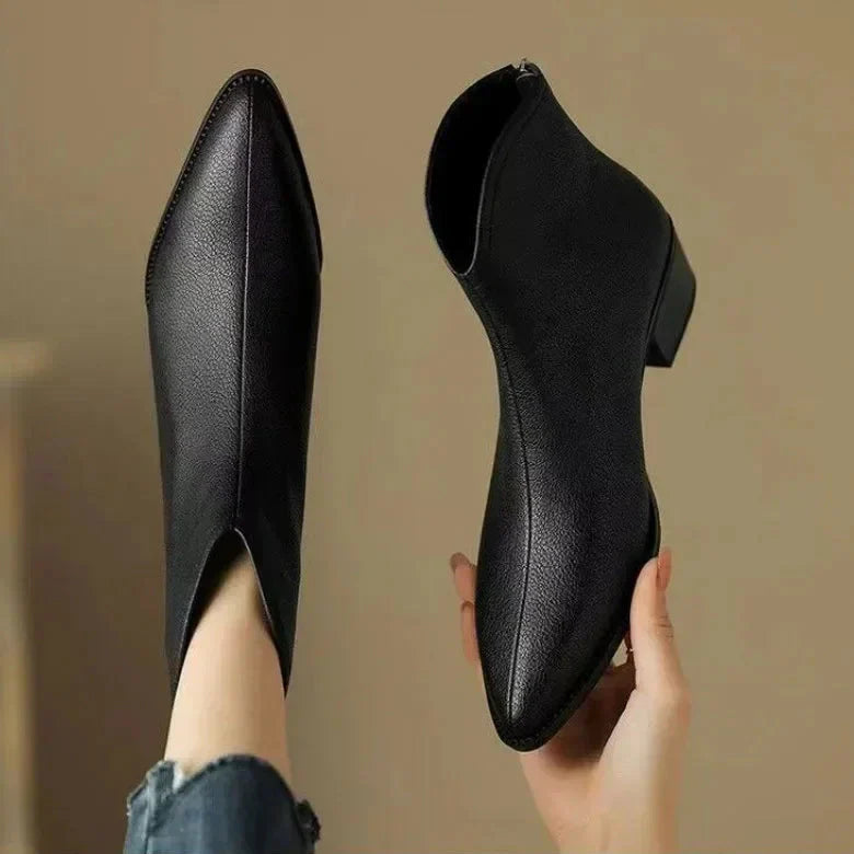 Aurora | Polished Pointed-Toe Block Heel Womens Boots