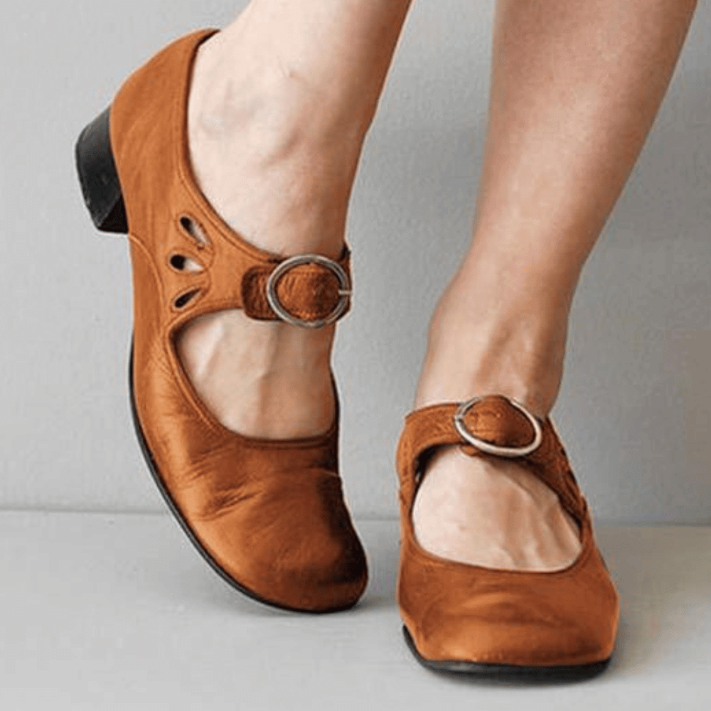 Ava | Classic Buckle Mary Jane Flats with Teardrop Cutouts