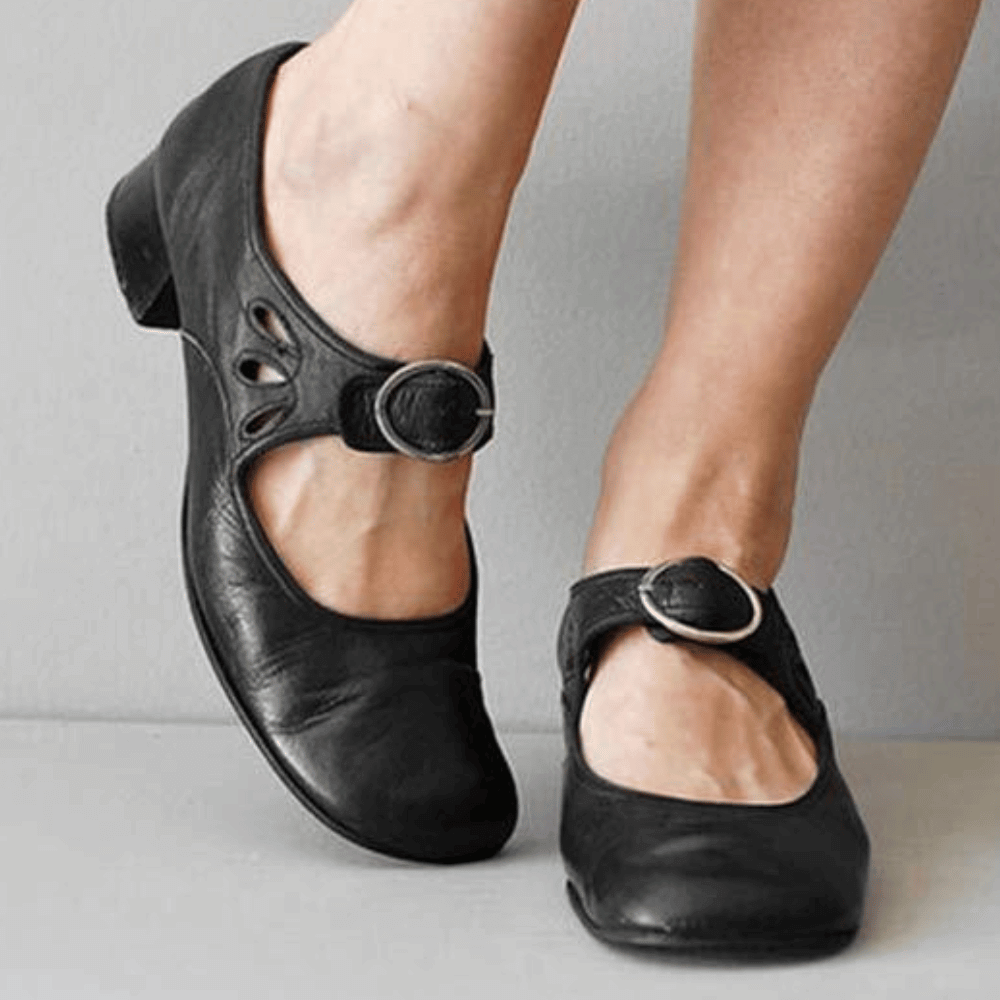 Ava | Classic Buckle Mary Jane Flats with Teardrop Cutouts