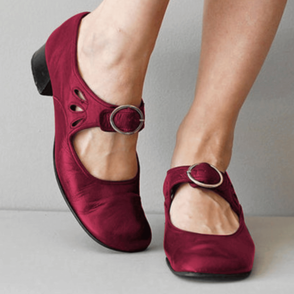 Ava | Classic Buckle Mary Jane Flats with Teardrop Cutouts