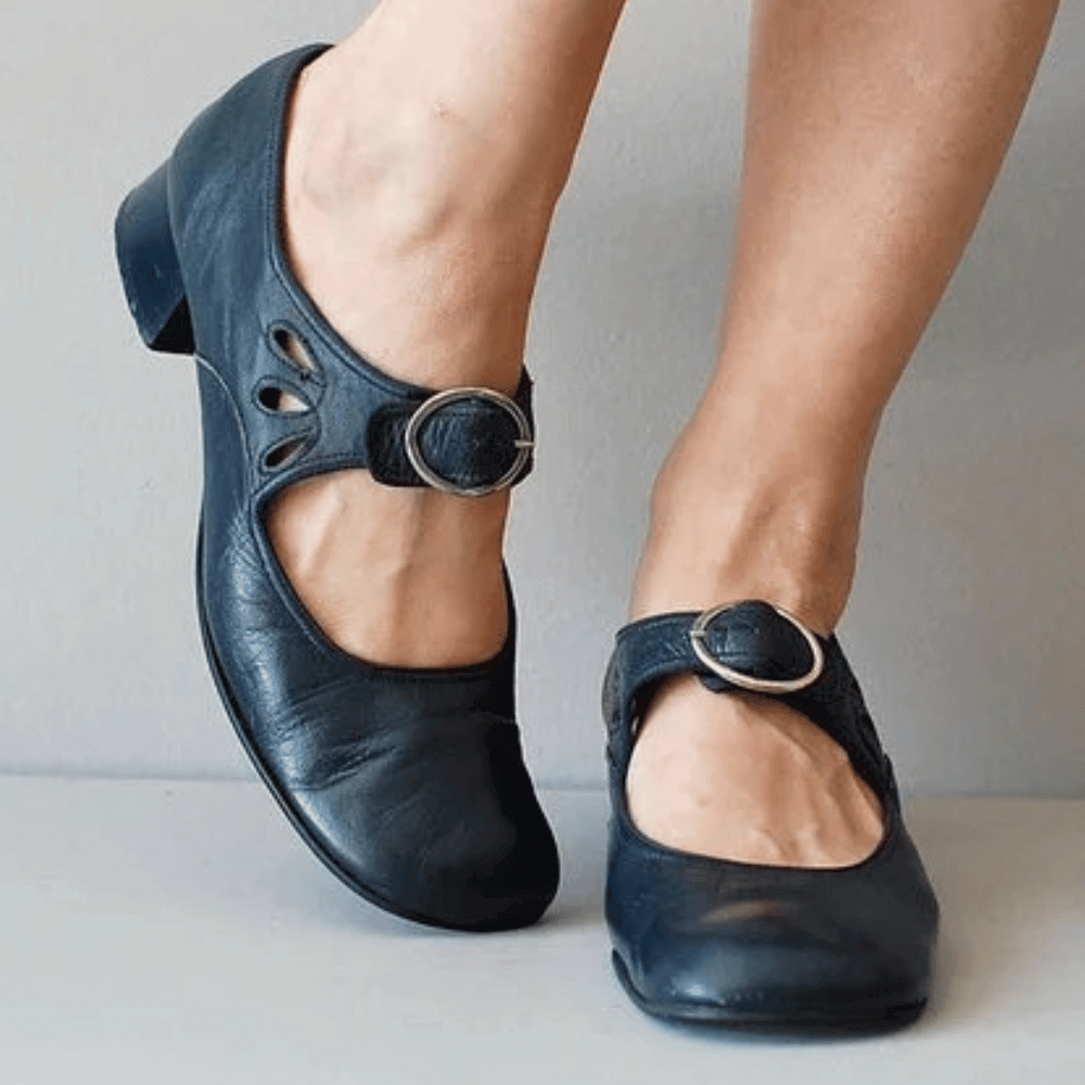 Ava | Classic Buckle Mary Jane Flats with Teardrop Cutouts