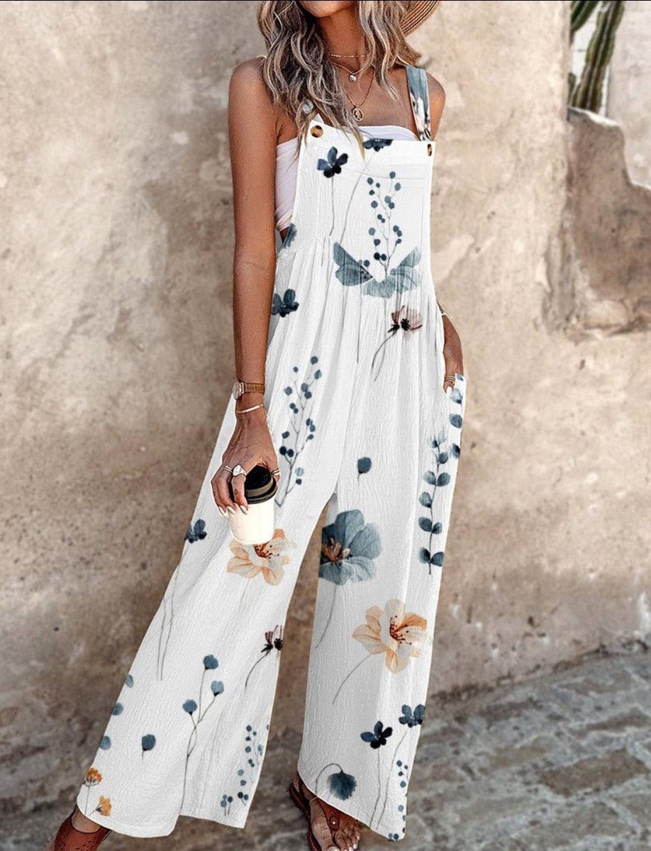 Ava | Sophisticated Floral Wide Leg Dungaree Jumpsuit