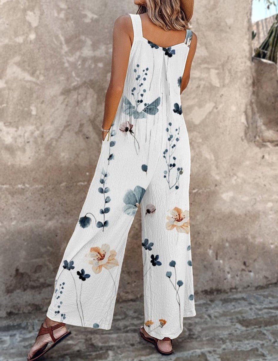 Ava | Sophisticated Floral Wide Leg Dungaree Jumpsuit
