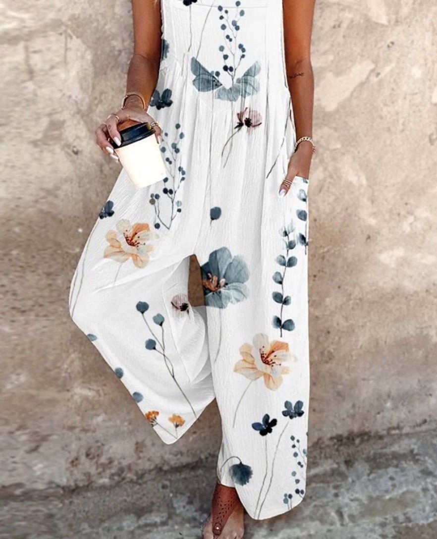 Ava | Sophisticated Floral Wide Leg Dungaree Jumpsuit