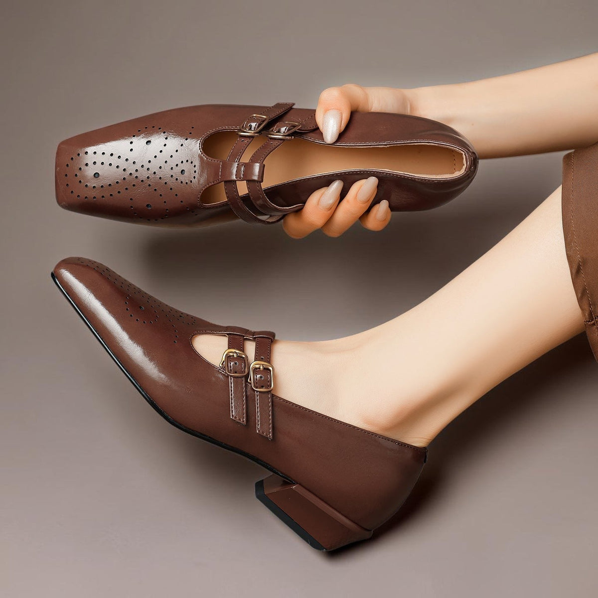 Ayla | Chic Double Buckle Mary Jane Shoes with Block Heel