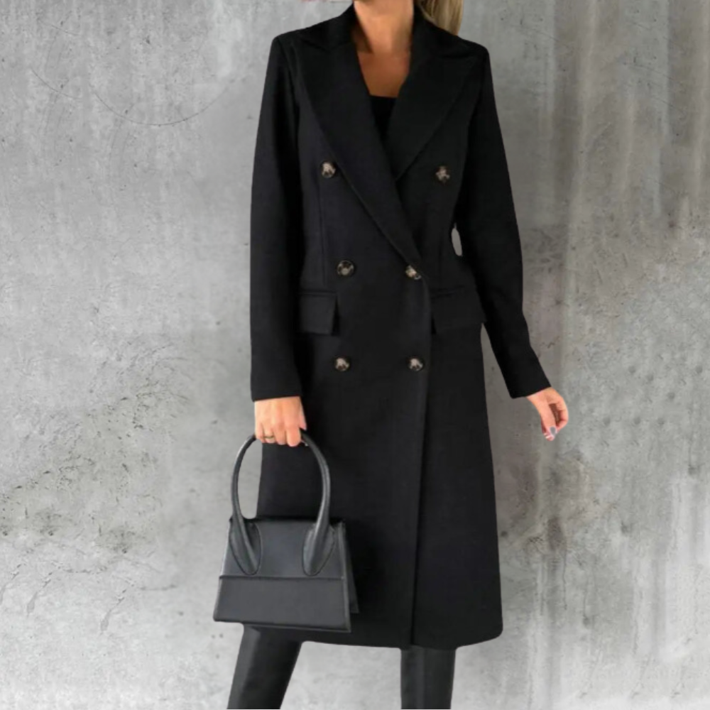 Ayla | Polished Double-Breasted Longline Trench Coat