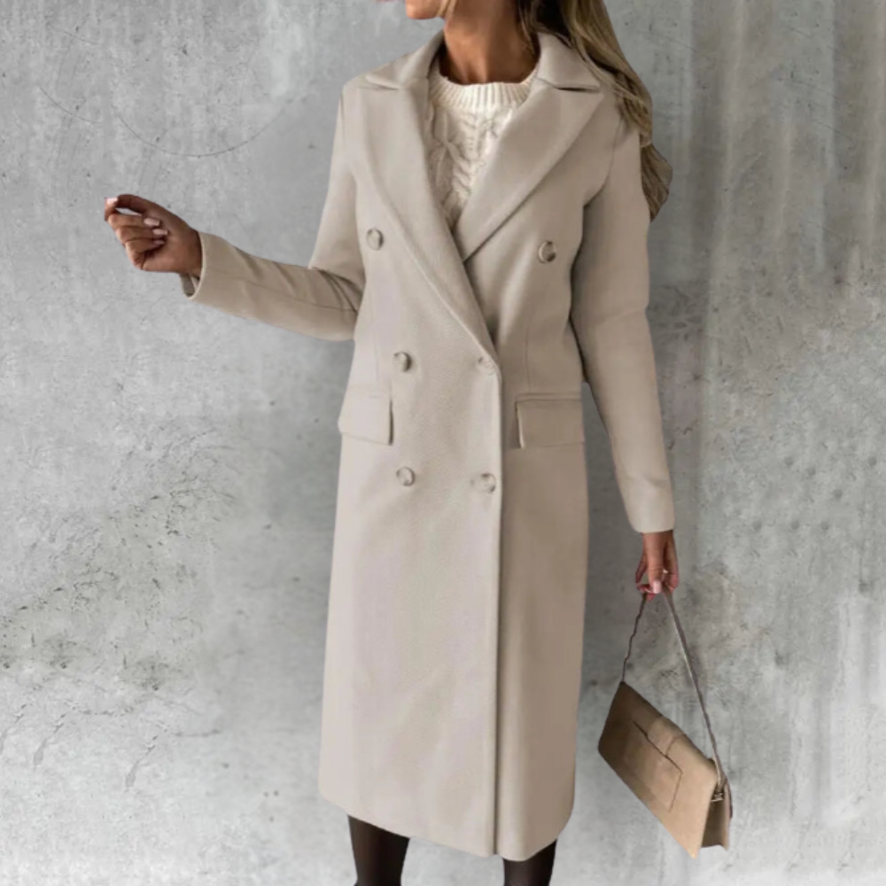 Ayla | Polished Double-Breasted Longline Trench Coat