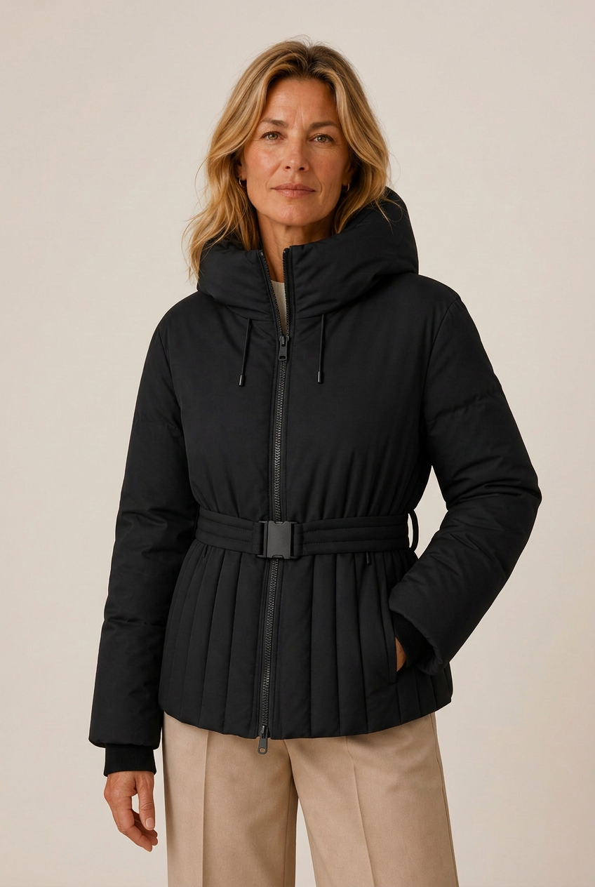 Bella | Classic Belted Hooded Puffer Jacket with Zip Front