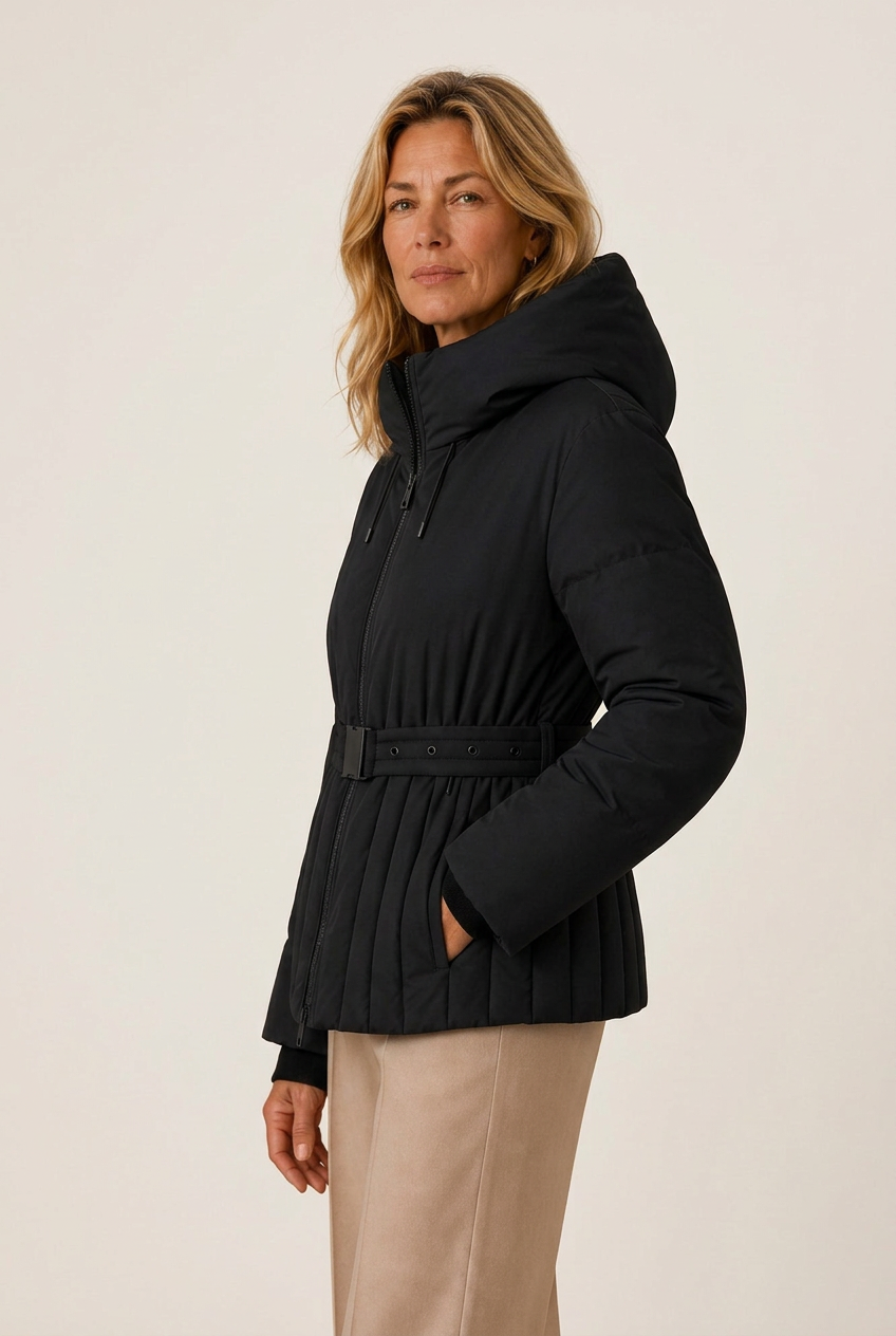 Bella | Classic Belted Hooded Puffer Jacket with Zip Front