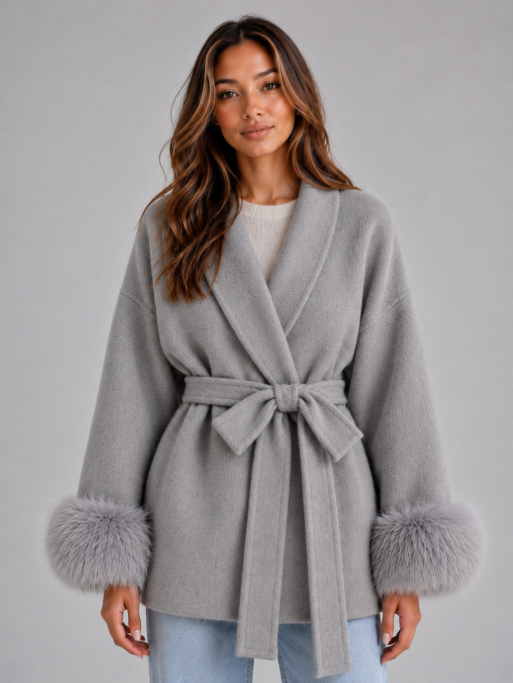 Bella | Graceful Belted Wrap Fur Coats for Women