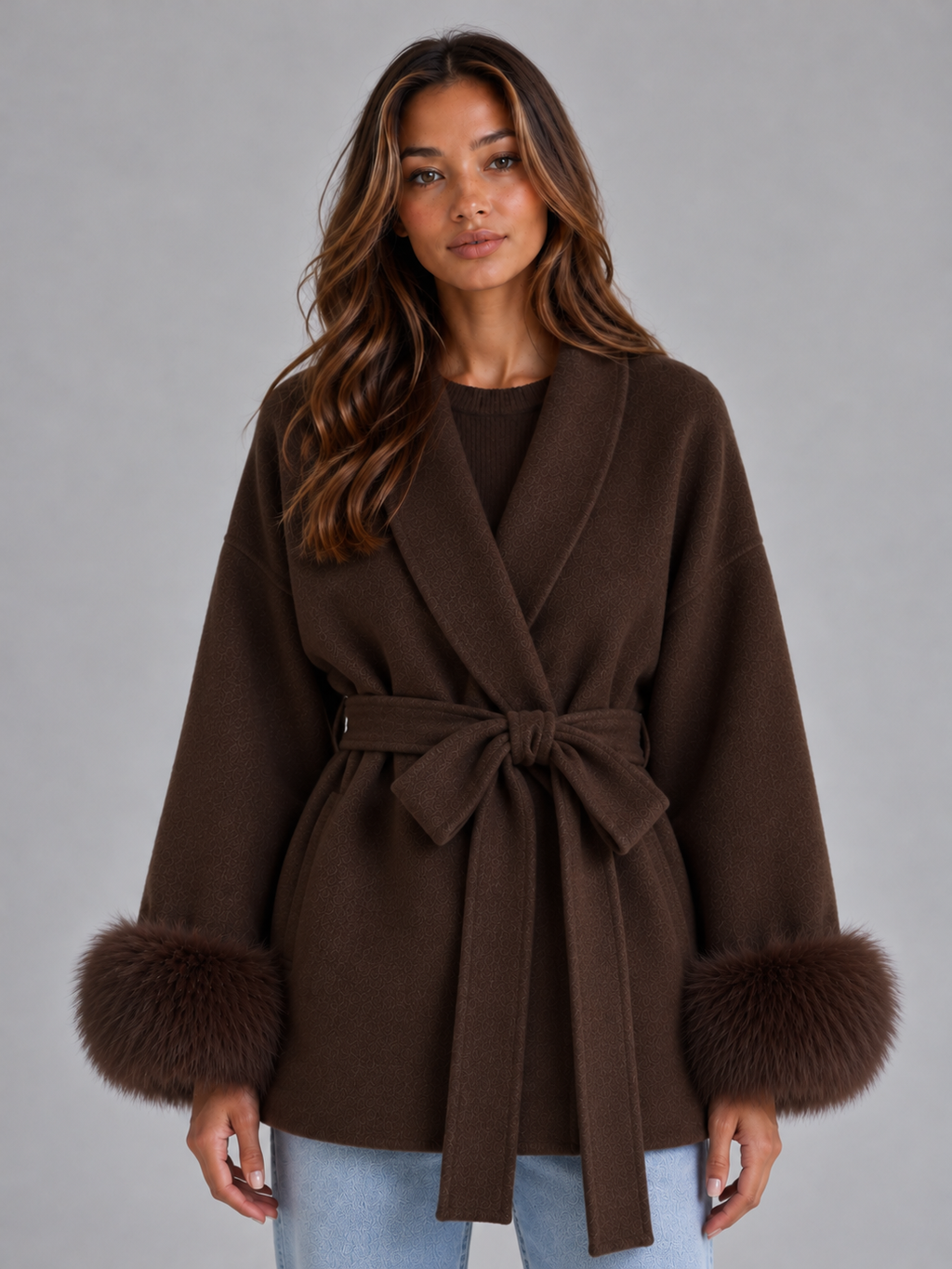 Bella | Graceful Belted Wrap Fur Coats for Women