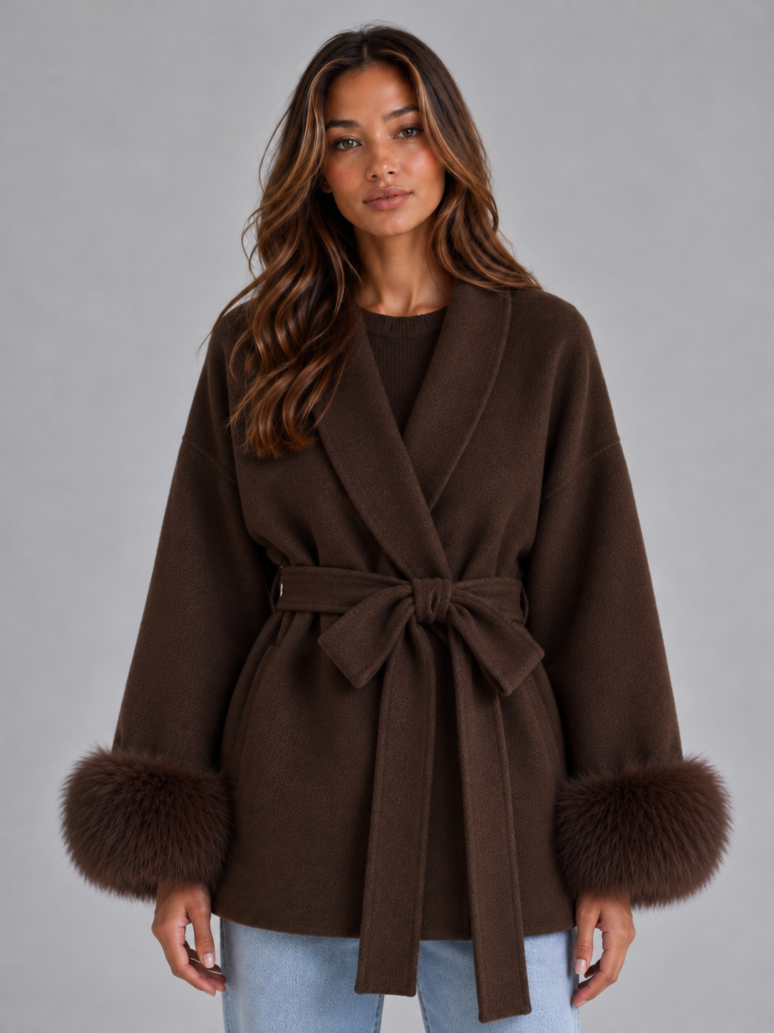 Bella | Graceful Belted Wrap Fur Coats for Women