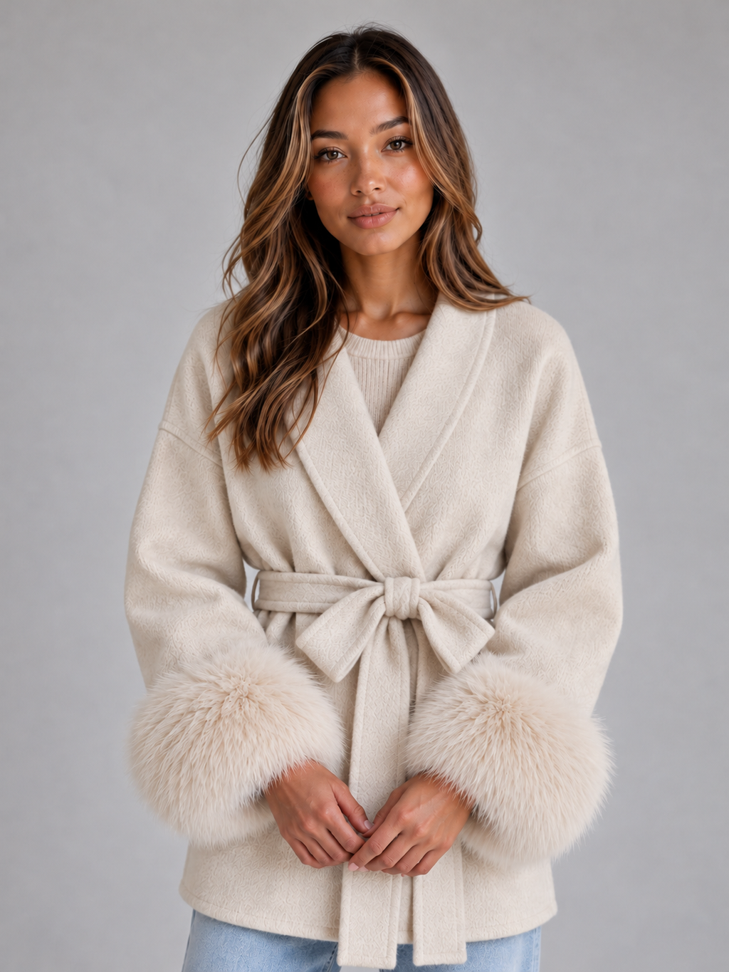 Bella | Graceful Belted Wrap Fur Coats for Women