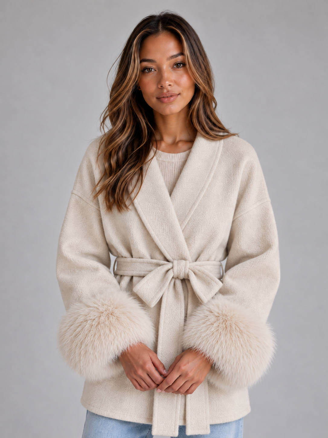 Bella | Graceful Belted Wrap Fur Coats for Women