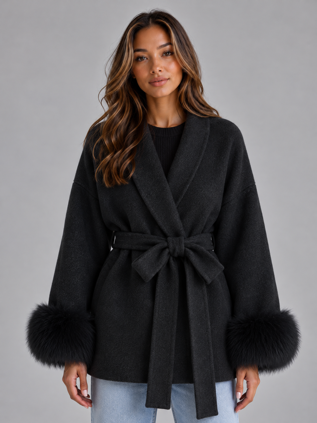 Bella | Graceful Belted Wrap Fur Coats for Women