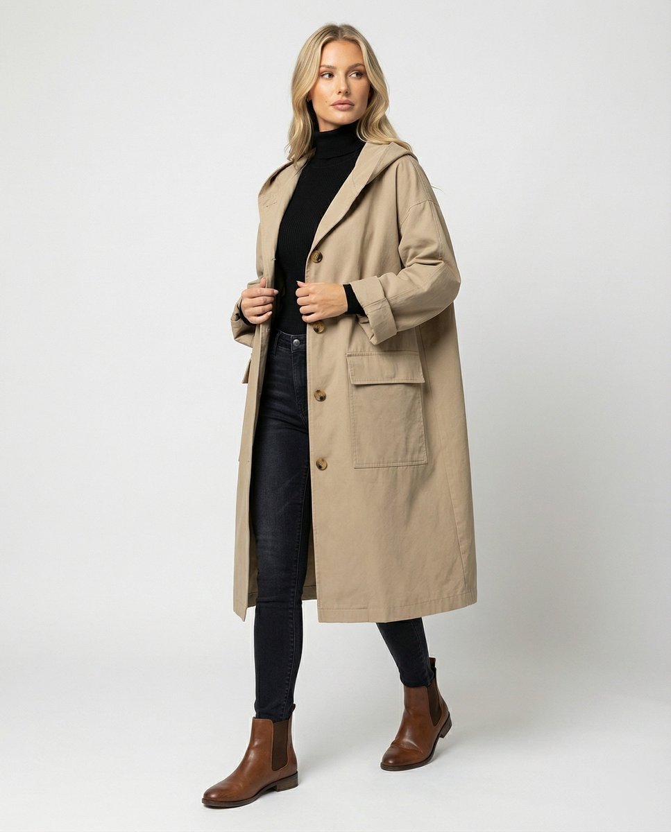 Bella | Refined Hooded Waterproof Jacket Long Trench Coat