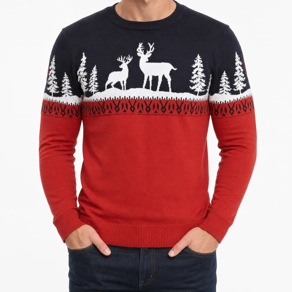 Benjamin | Classic Reindeer Crew Neck Mens Christmas Jumper