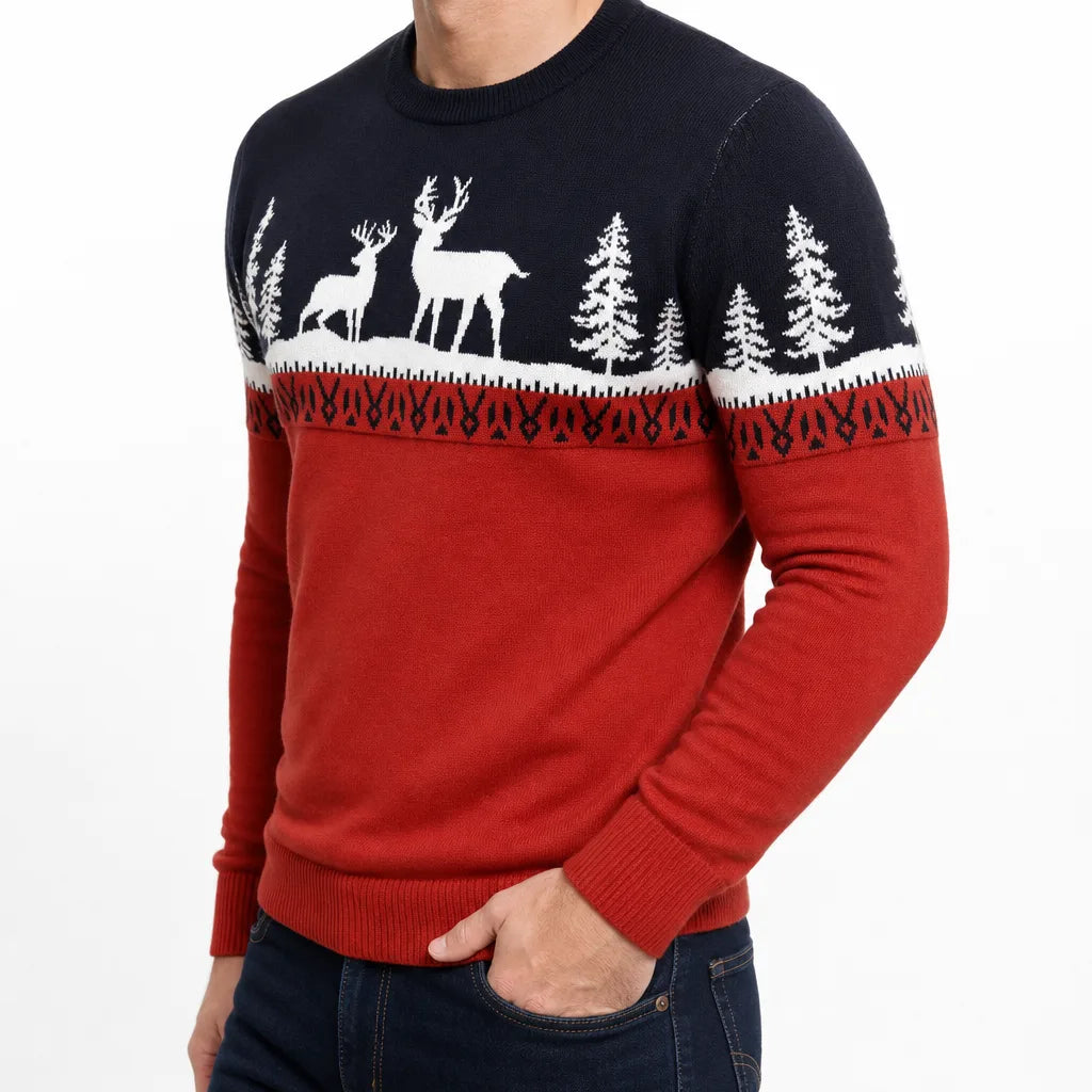 Benjamin | Classic Reindeer Crew Neck Mens Christmas Jumper