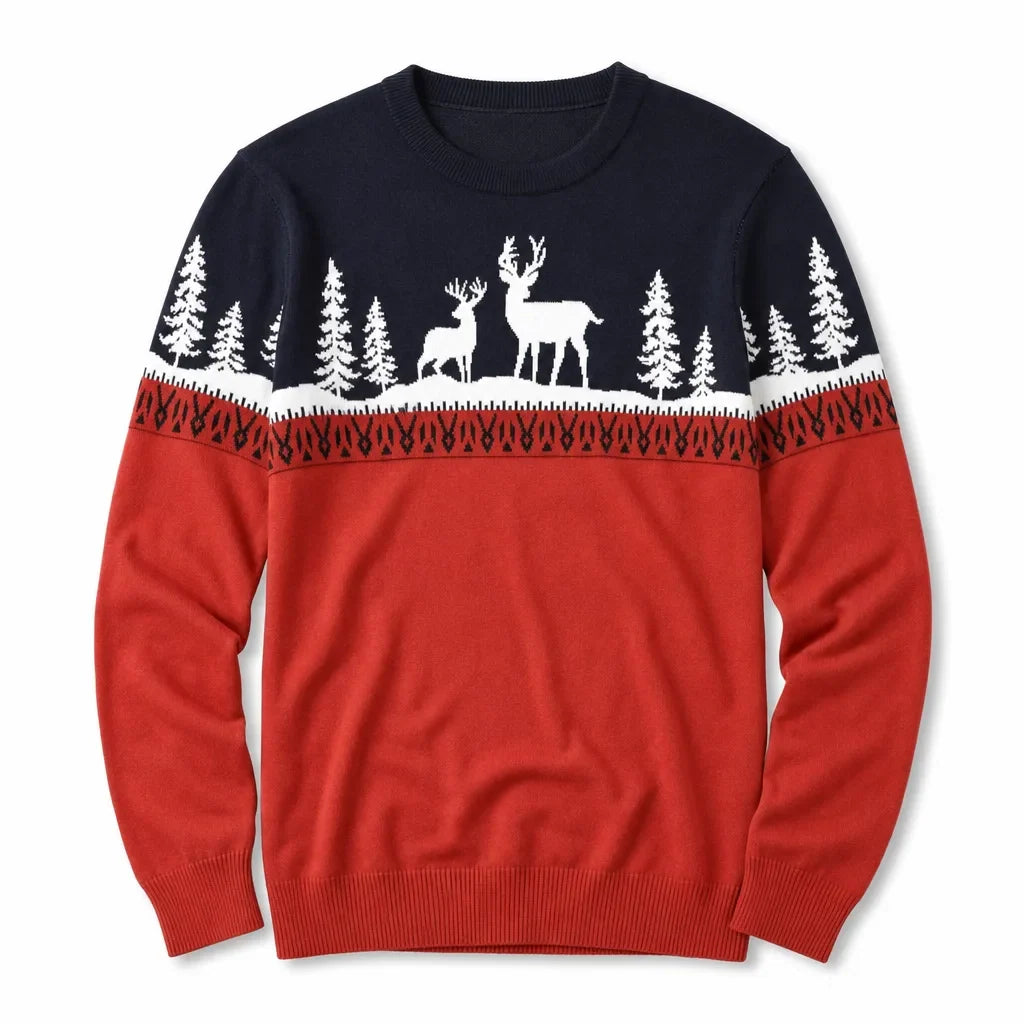 Benjamin | Classic Reindeer Crew Neck Mens Christmas Jumper