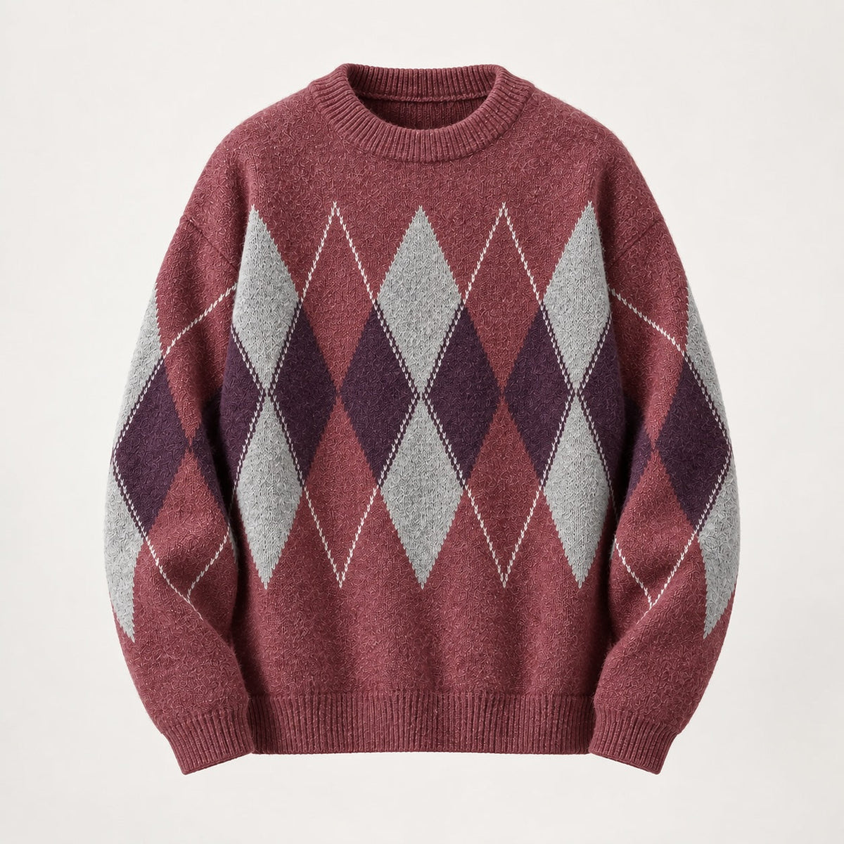 Benjamin | Cosy Oversized Crew Neck Mens Argyle Jumper