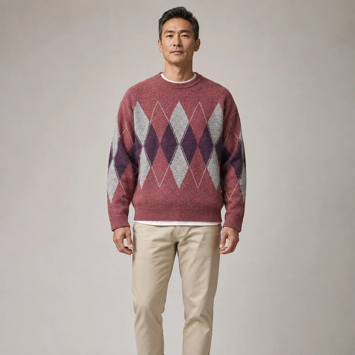 Benjamin | Cosy Oversized Crew Neck Mens Argyle Jumper
