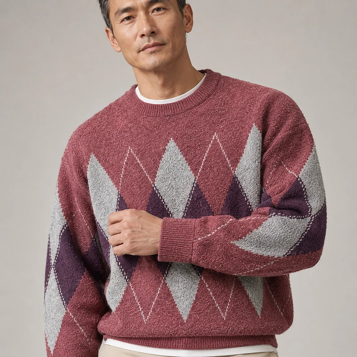 Benjamin | Cosy Oversized Crew Neck Mens Argyle Jumper