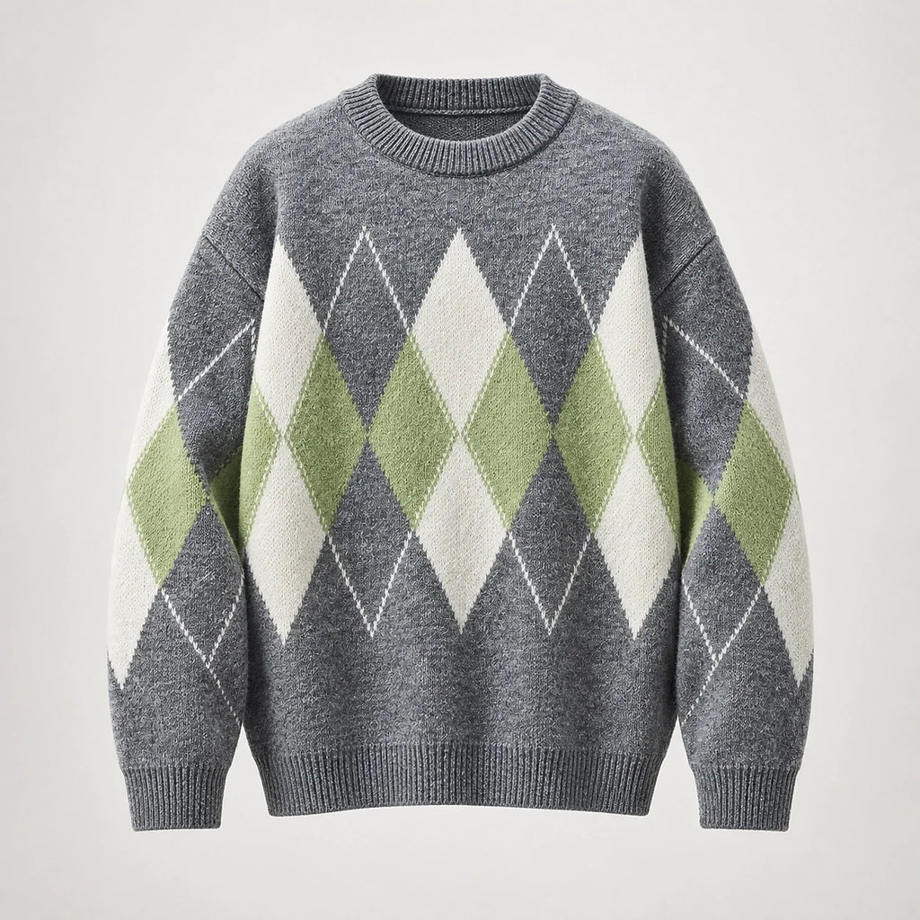 Benjamin | Cosy Oversized Crew Neck Mens Argyle Jumper