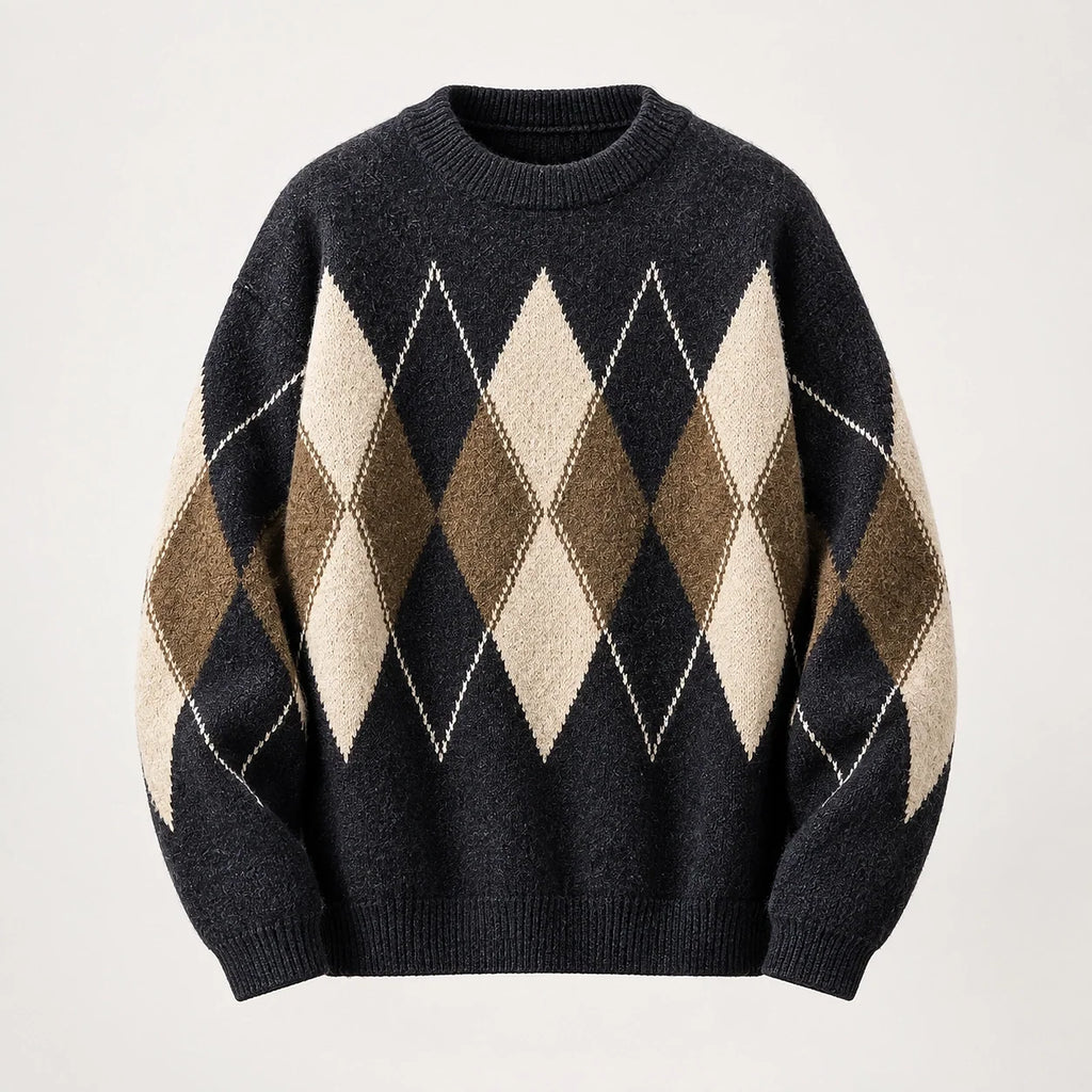 Benjamin | Cosy Oversized Crew Neck Mens Argyle Jumper